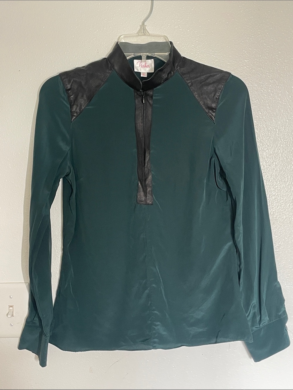Parker Emerald Green Long Sleeve Top with Black Trim